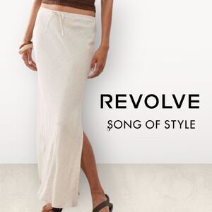 Song of Style x REVOLVE Cream Linen Blend Maxi Skirt XS Side Slit Resort Coast